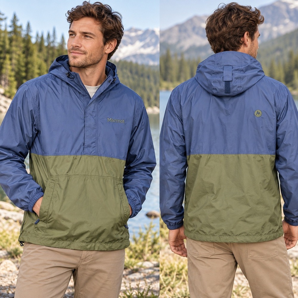 Marmot PreCip Anorak Mens Blue Green Colorblock Waterproof Rain Jacket Size M